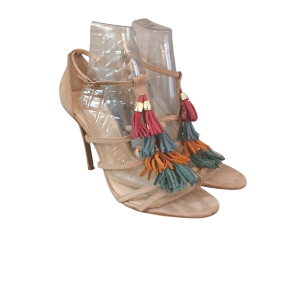 Saks Fifth Avenue Strappy Colorful Tassled Heels Sandals Size 11 - Picture 10 of 10